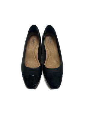 Clarks Collection Juliet Monte Black Leather Patent Cap Toe Flats US 7.5